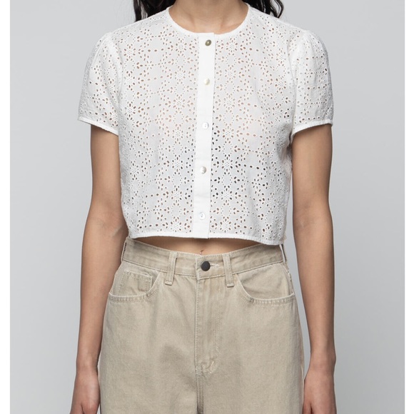 OAK + FORT Tops - OAK+FORT Cropped white eyelet top, NEW!